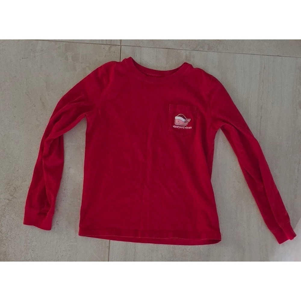Vineyard Vines Kids Red Santa Whale Christmas Holiday Pocket Tee Shirt SZ 8